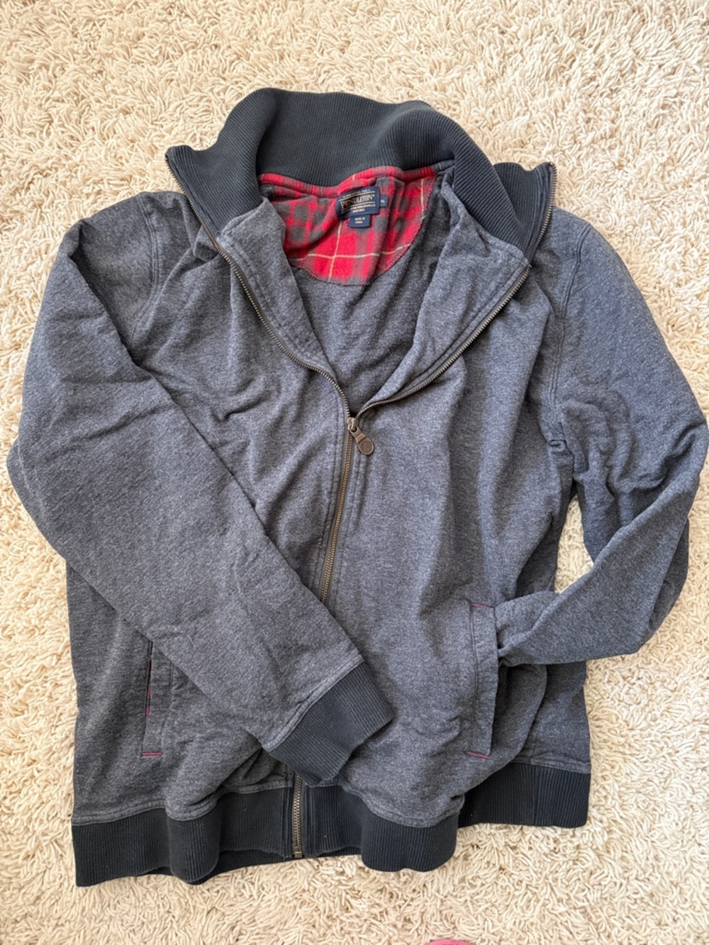 Pendleton Gray Zip-Up Jacket with Red Plaid Lining
